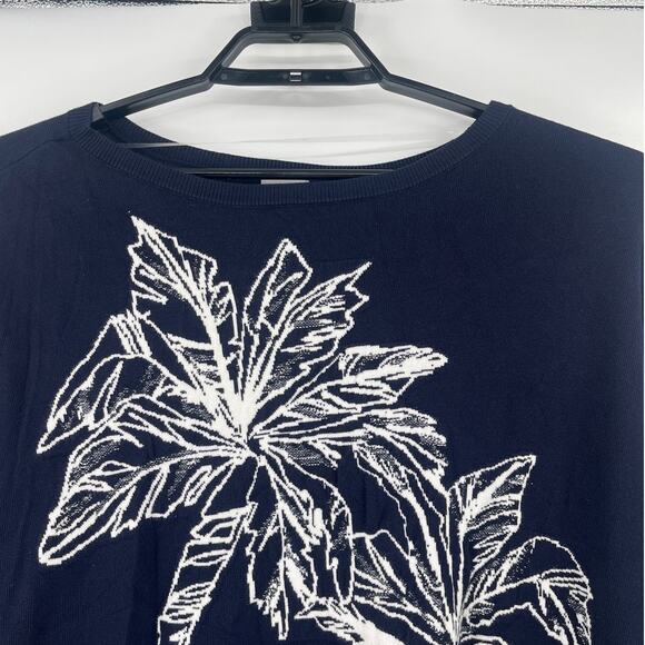 Chicos Palm Tree Womens Sweater Sz L Coastal Resort Beachy Embroidered Navy New - Picture 4 of 11